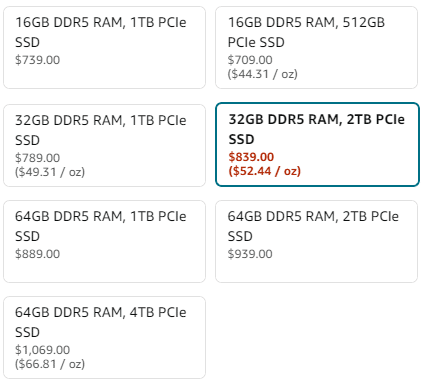 The HP 15 AI laptop's different specs combinations