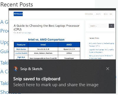 box appears after selecting the screen in the snipping process